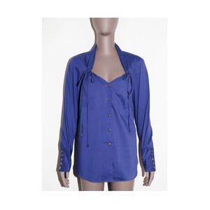 Cottagecore Navy Blue Button Down Shirt Long Sleeve Blouse Size Medium